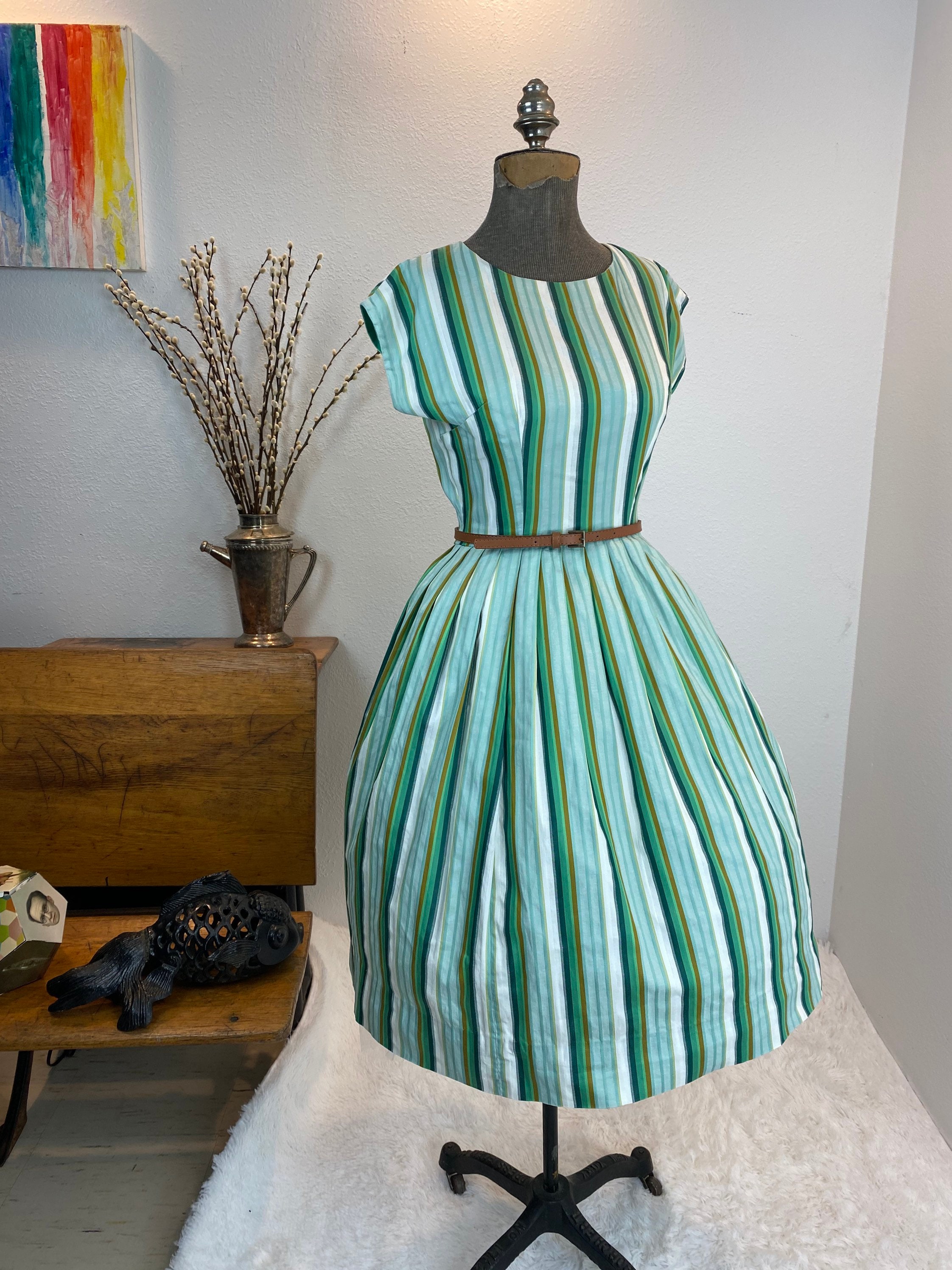 slim fit dress slacks Green And Blue Striped Chevron Mini Dress main image 0