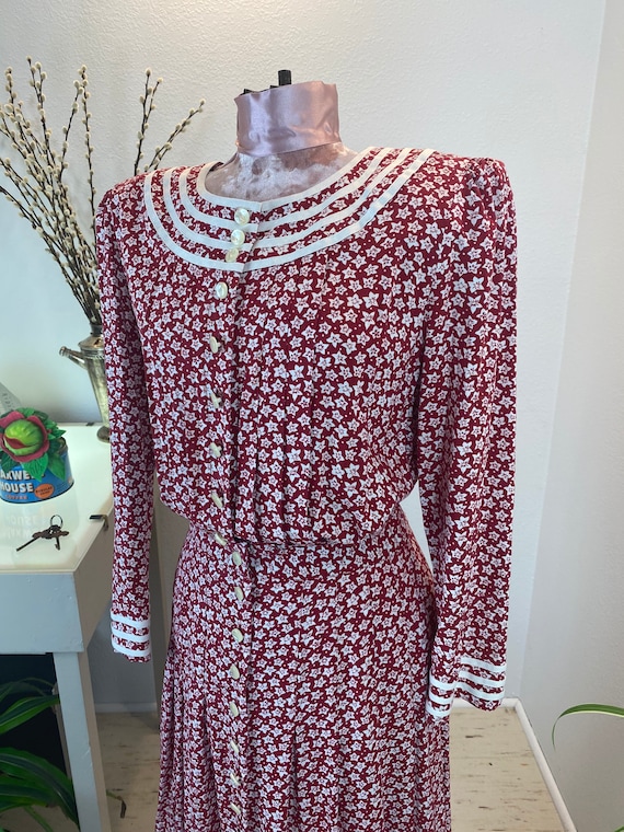 Vintage 1980’s Dress Red Floral - image 4
