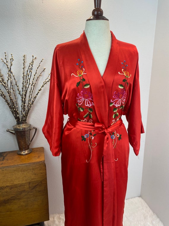 Vintage 1960/1970’s Red Satin Kimono Robe - Rainbo