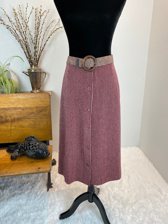 Vintage 1970’s Wool Skirt Red and Cream- Ruth Coll
