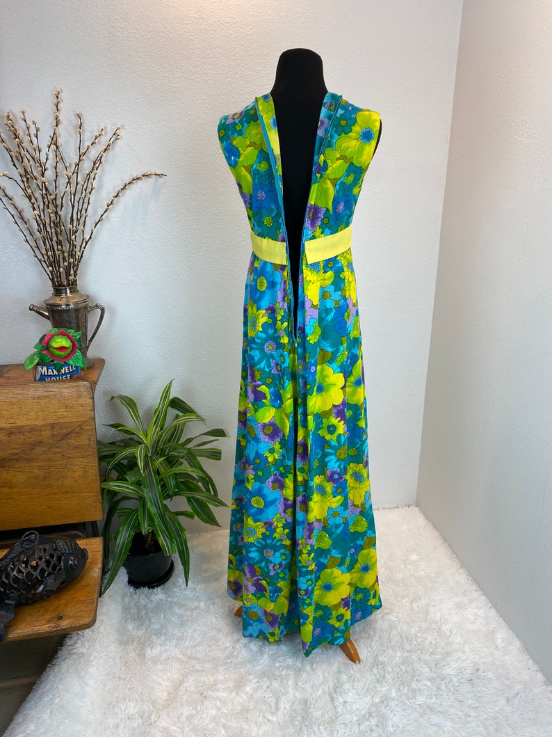 Vintage 1960s dress/ Psychedelic 60s Maxi Dress / floral maxi image 6