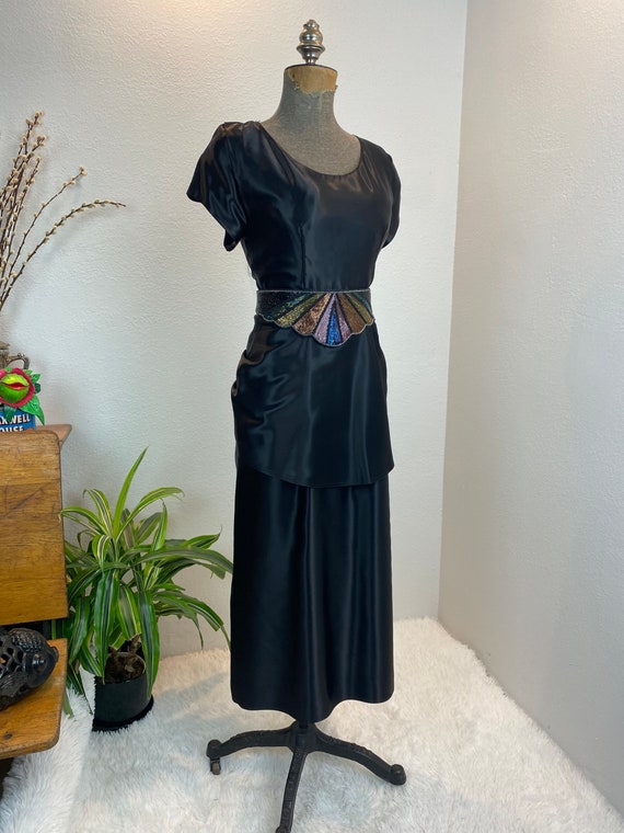 1940s Dress / 40s Dress / Black Liquid Satin with… - image 9