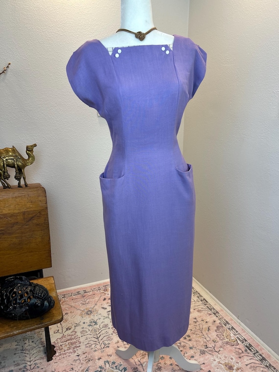 Late 1940s early 1950’s Colorblock Linen Dress an… - image 2