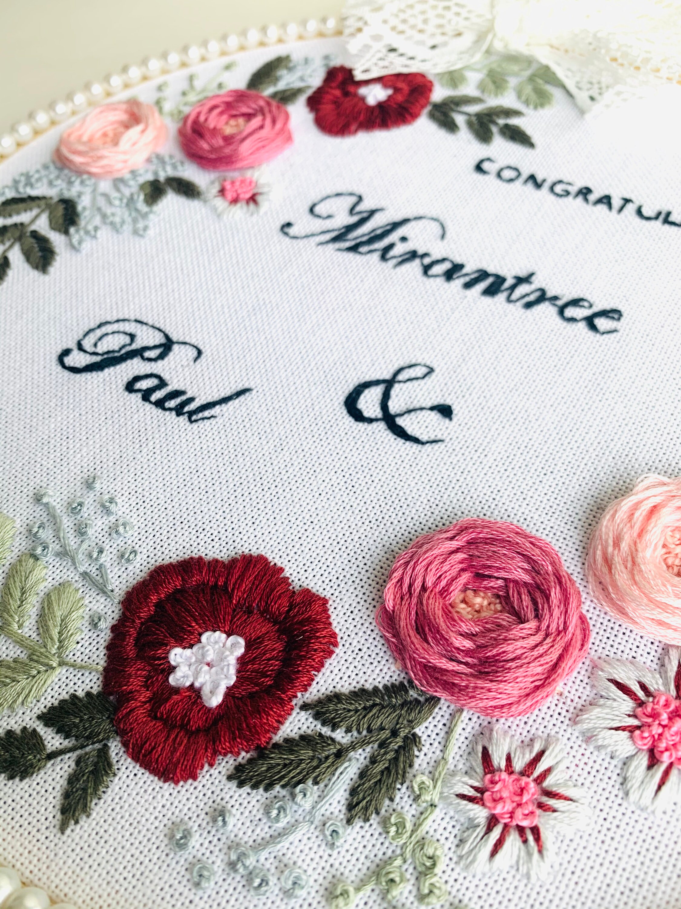 Aro de madera de bordado personalizado en flores / Añadir | Etsy