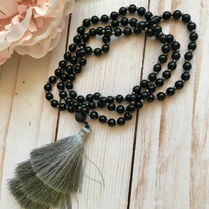 Jasper Mala, | STABILITY | Jasper Necklace, Black Jasper Necklace, Black Mala, Spiritual Gems, Prayer Necklace, 108 Mala, Mala Necklace