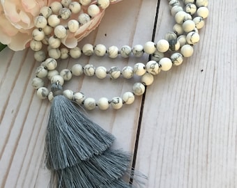 Howlite Necklace |CALMING MALA| Howlite Meditation Necklace, White Mala, Howlite Necklace, 108 Mala, Prayer Necklace