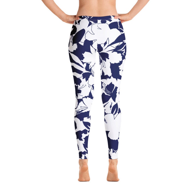 Designer Leggings Handmade Yoga Leggings Exercise Leggings All-Over floral Print Leggings Women/'s Leggings Blue and White