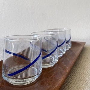 Vintage 80's Indigo Blue Swirl Low-ball Glasses Simple, Jewel Tone, Versatile Drink-ware image 1