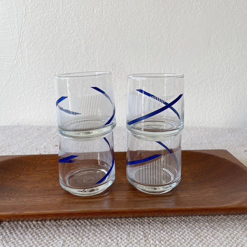 Vintage 80's Indigo Blue Swirl Low-ball Glasses Simple, Jewel Tone, Versatile Drink-ware image 6