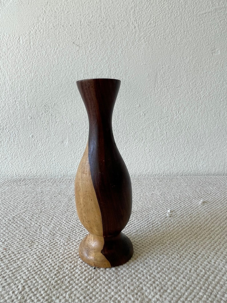 Vintage Two Toned Wood Hand Turned Bud Vase Etsy