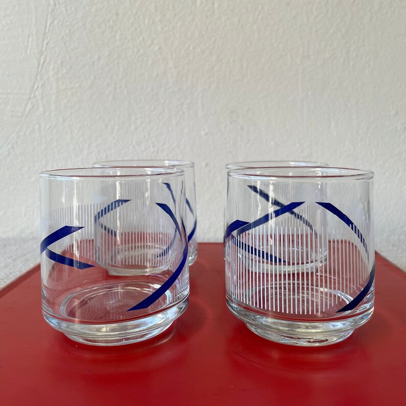 Vintage 80's Indigo Blue Swirl Low-ball Glasses Simple, Jewel Tone, Versatile Drink-ware image 4