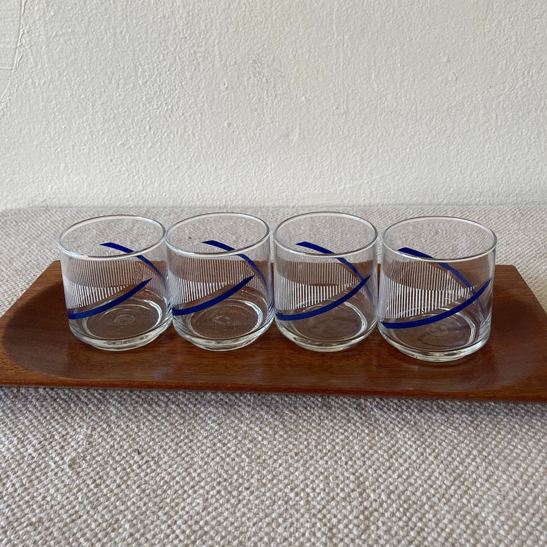 Vintage 80's Indigo Blue Swirl Low-ball Glasses Simple, Jewel Tone, Versatile Drink-ware image 2