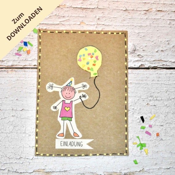 Einladungskarten Für Kindergeburtstag – Rotgoldene Ballon-Motive, 10 Stück, Inkl. Rosa Umschläge