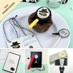 DIY Detektiv Rundum-Sorglospaket: Einladung / Partydeko / Schatzsuche /Schnitzeljagd / Etiketten für Gastgeschenke / PDF-Vorlage