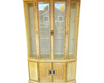 Vintage Stanley Furniture Lighted Faux Bamboo and Cane China Display Cabinet - FREE Local Pick Up or Arrange Your Own Shipping