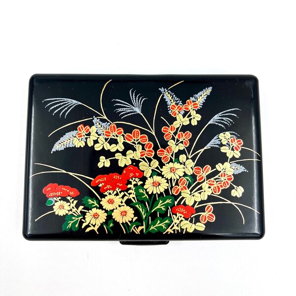 Vintage 1980s Chinoiserie celluloid tissue holder mirrored purse compact