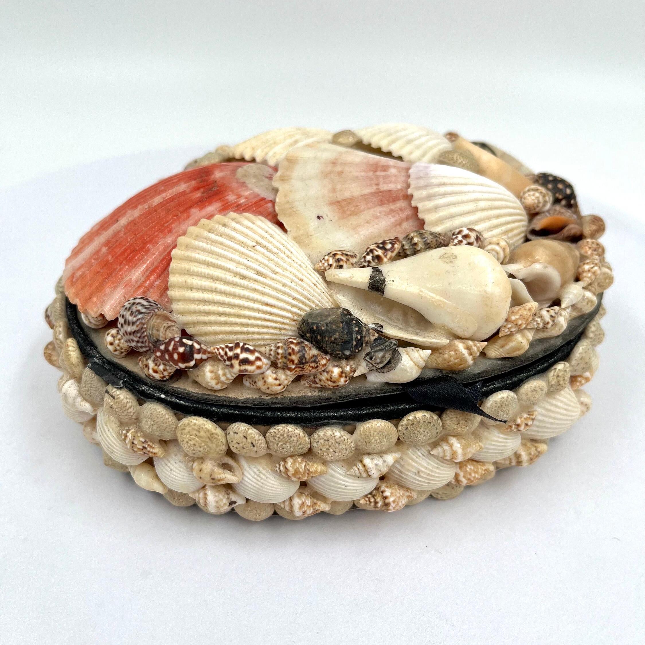 Vintage Sailors' Valentine Seashell Covered Oval Trinket Box
