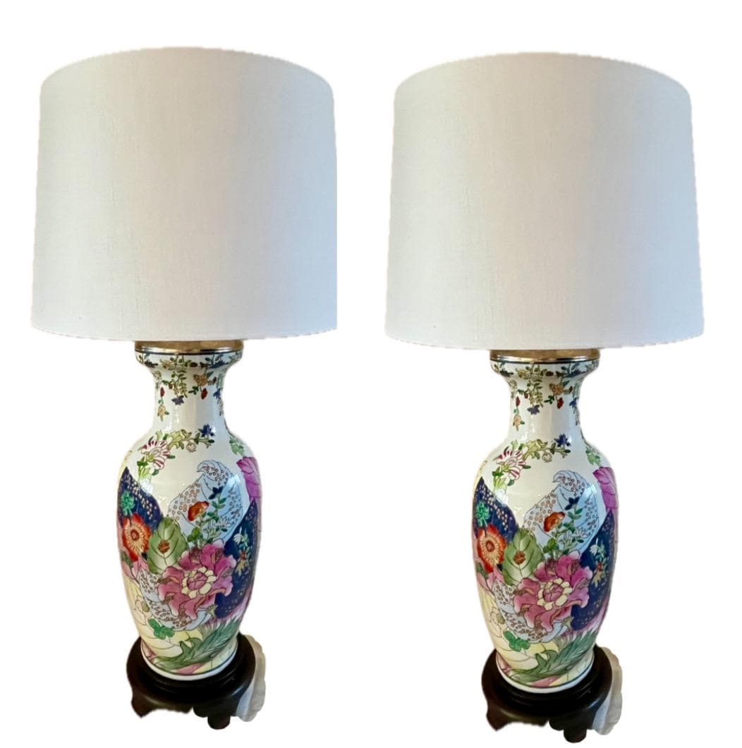 Mid-century Chinoiserie Tobacco Leaf Tall Table Lamp