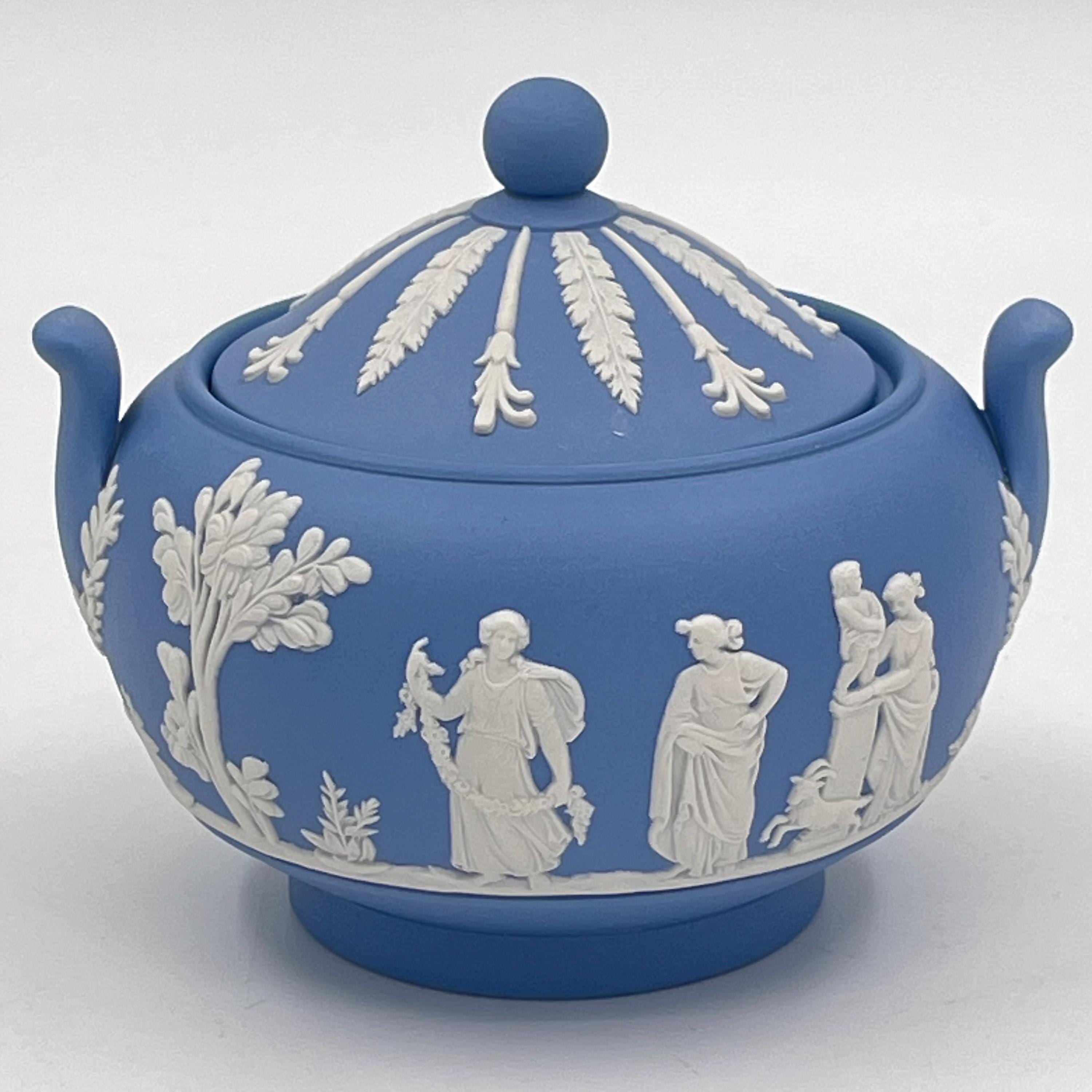 Vintage Wedgwood Blue Jasperware Covered Sugar Bowl or Lidded