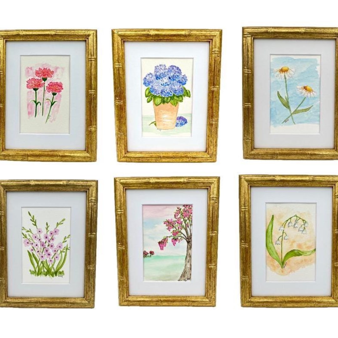 Framed Floral Watercolor Painting – Gold Bamboo Frame, Original Art - Etsy
