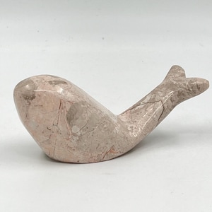 Vintage Nautical Solid Stone Carved Whale, Pink Whale, Nantucket Decor