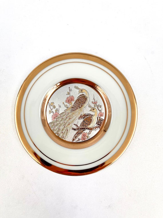 Vintage Chinoiserie 24KT Peacock Ring Dish The Art