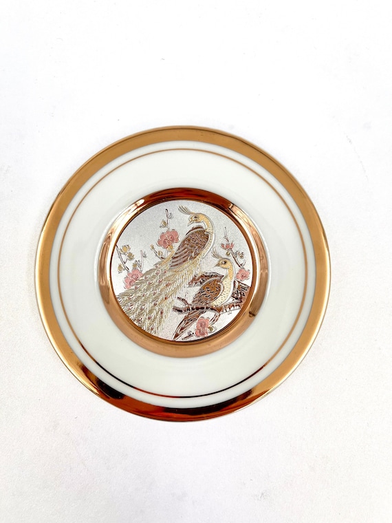 Vintage Chinoiserie 24KT Peacock Ring Dish The Art