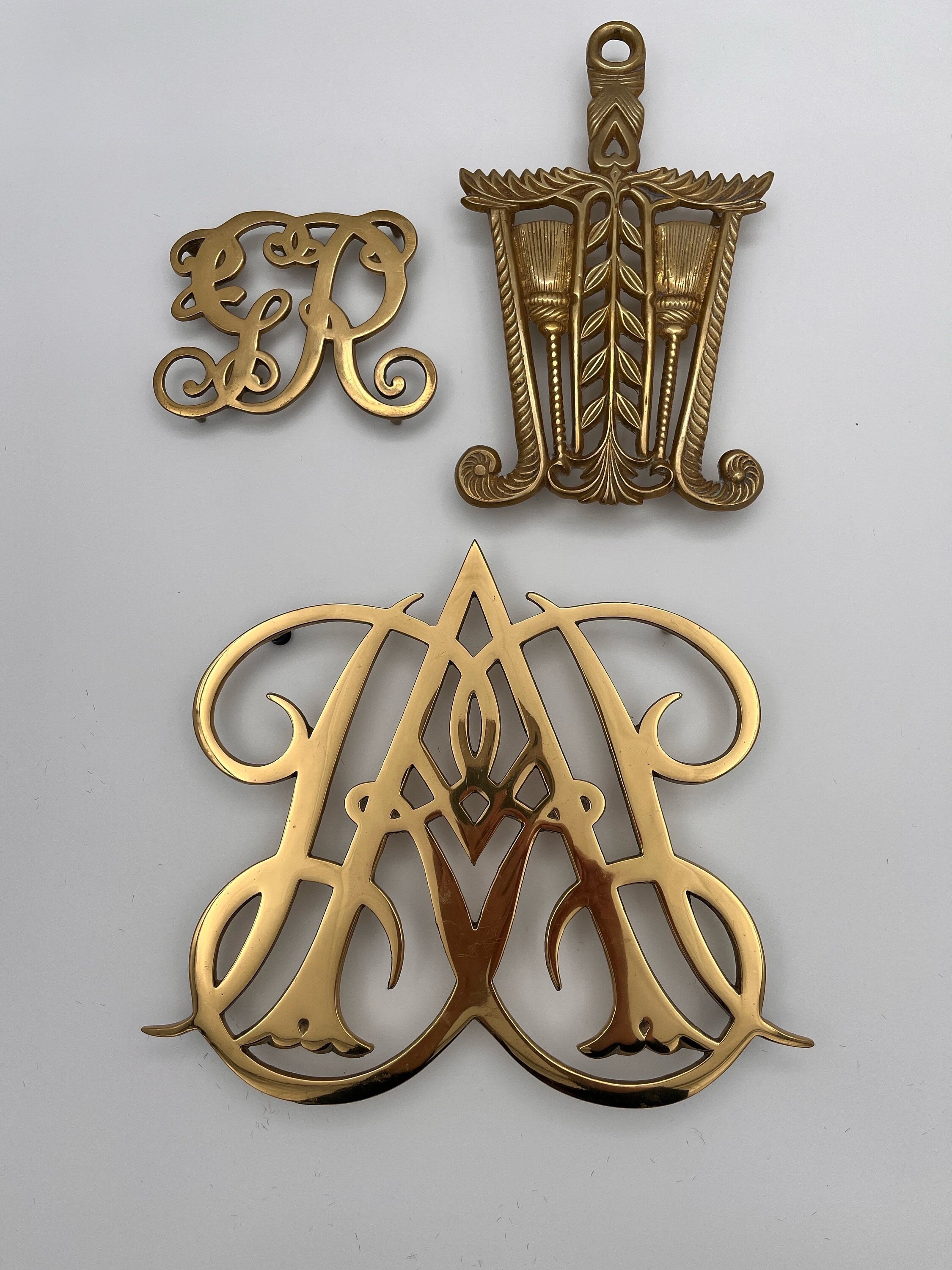 Midcentury Virginia Metalcrafters Solid Brass Trivets Williamsburg