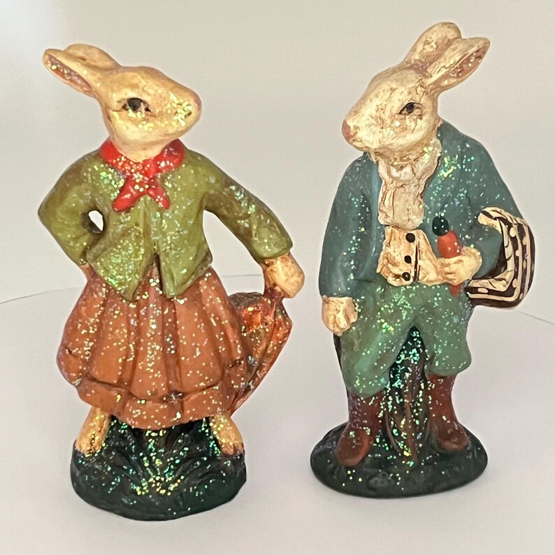 Vintage Victorian Style Plaster Bunny Rabbit Pair Figurines - Etsy