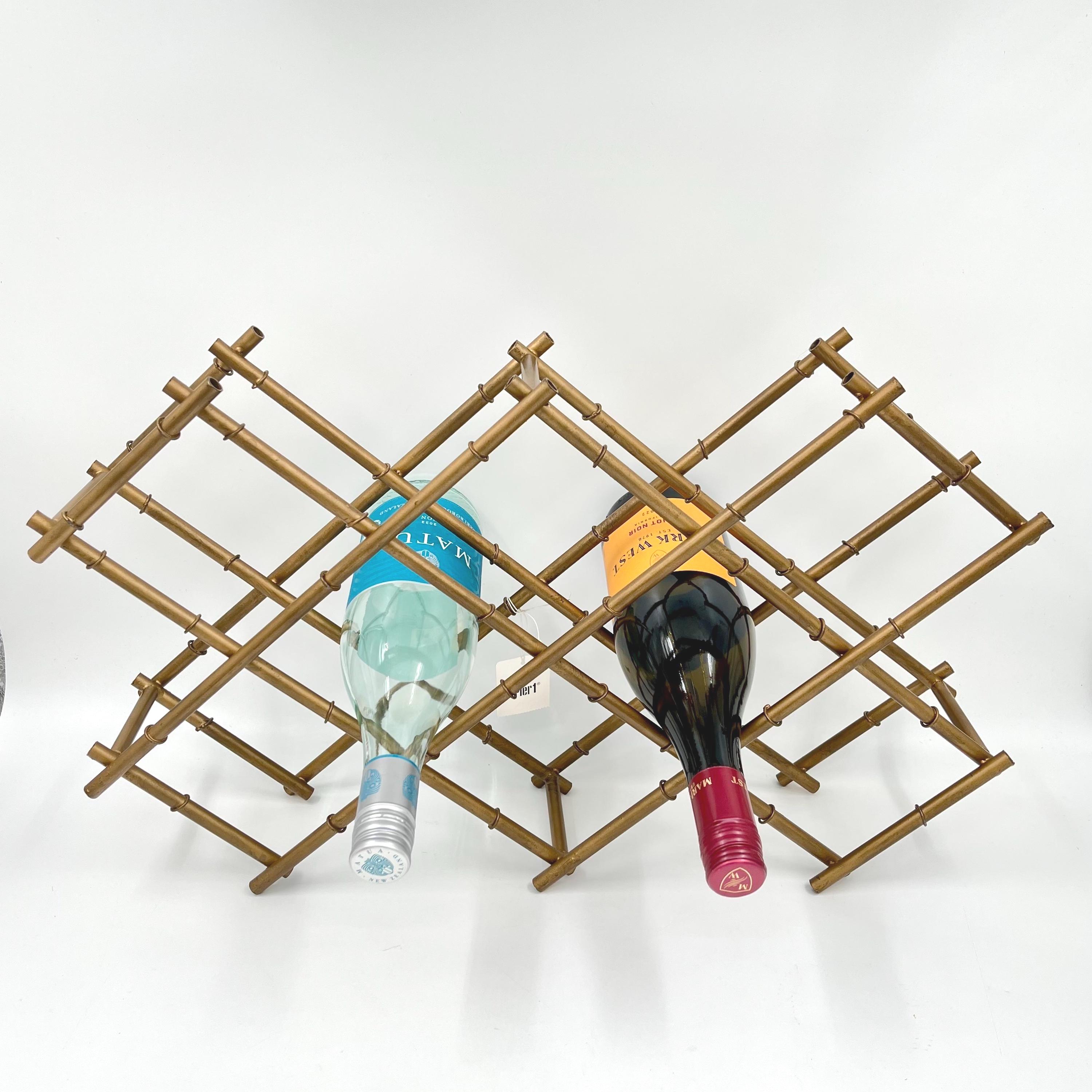 Vintage Gold Metal Faux Bamboo Wine Rack Pier Holds Bottles