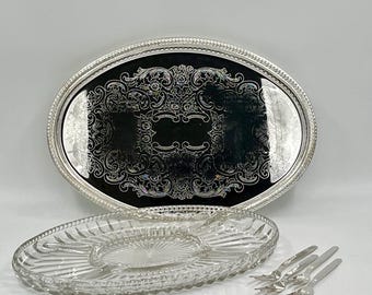Vintage Silverplate and Crystal Divided Serving Tray