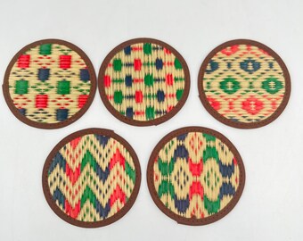 Set of 5 Vintage Handwoven Japanese Seagrass Tatami Drink Coasters