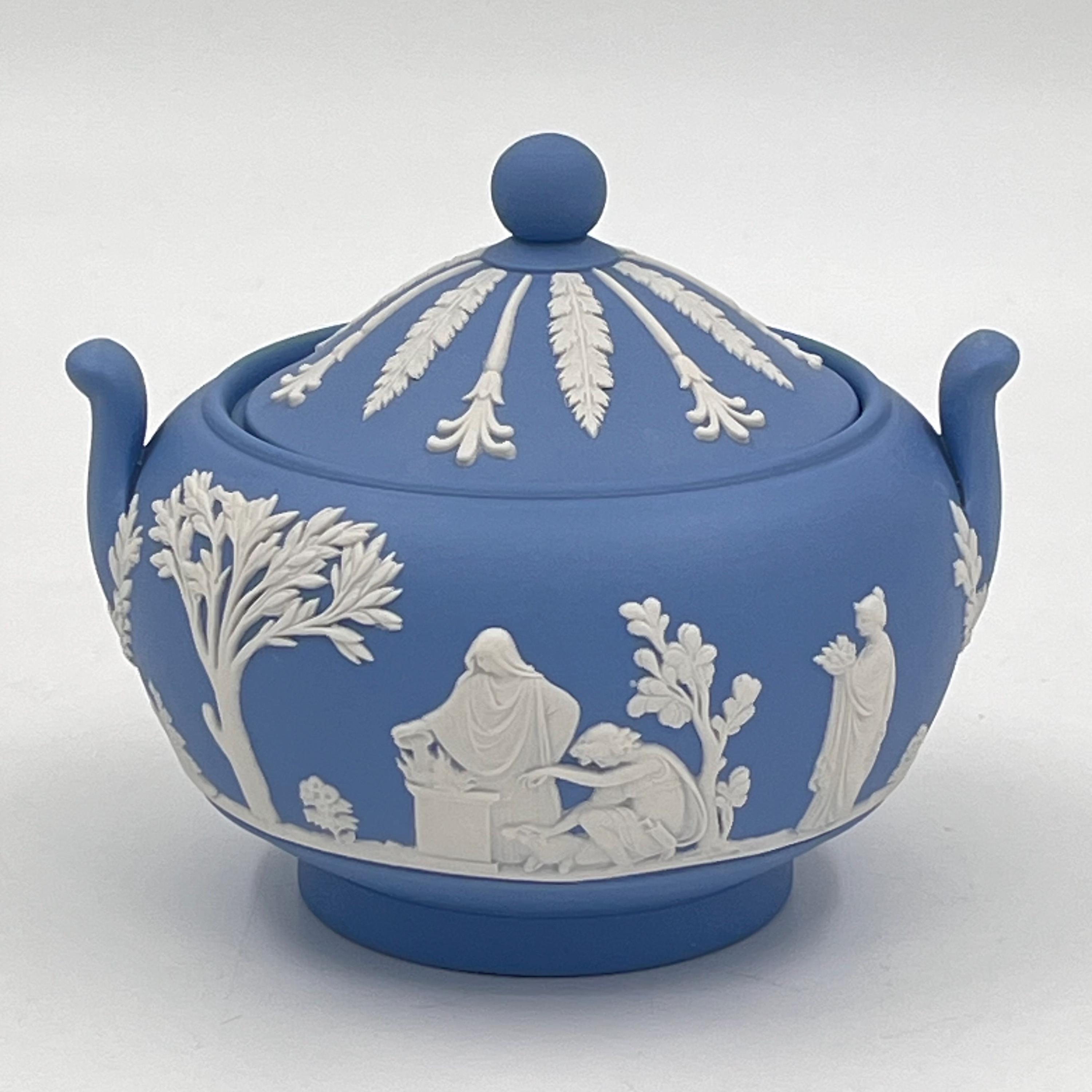 Vintage Wedgwood Blue Jasperware Covered Sugar Bowl or Lidded