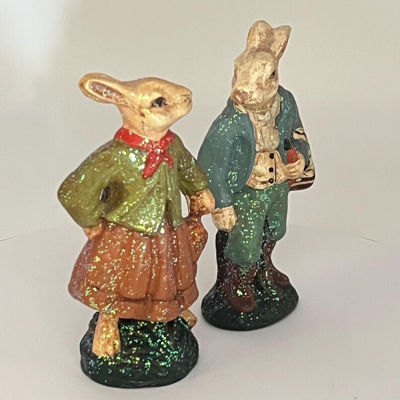 Vintage Victorian Style Plaster Bunny Rabbit Pair Figurines - Etsy