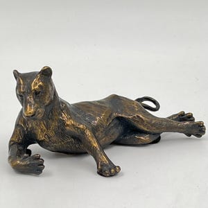 Vintage Maitland Smith Bronze Lioness Figurine, Lion Sculpture, Reclining Lion