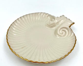 Vintage Lenox Aegean Collection Gold Trimmed Porcelain Scallop Shell Dish Ashtray