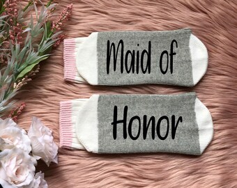 Maid of Honor Socks-Bride Socks-Bride Gifts-Engagement Gift-Bridal Party Gift-Bridesmaid-Will You Be My-Wedding Socks-Bridal Shower Gift