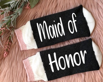 Maid of Honor Socks-Bride Socks-Bride Gifts-Engagement Gift-Bridal Party Gift-Will You Be My-Wedding Socks-Bridal Shower Gift
