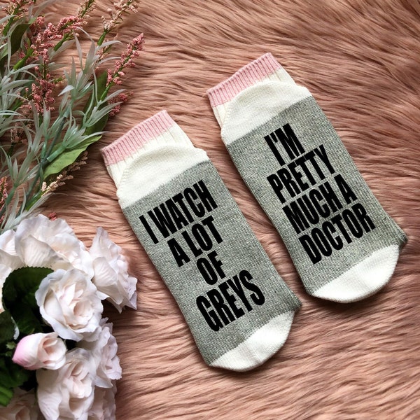 Pretty Much a Doctor Socks-Grey's Anatomy-Grey's Anatomy Gifts-Greys Anatomy Socks-Wine and Greys-You're My Person-Greys Anatomy