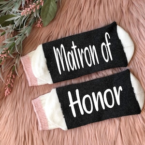 Matron of Honor Socks-Bride Socks-Bride Gifts-Engagement Gift-Bridal Party Gift-Will You Be My-Wedding Socks-Bridal Shower Gift