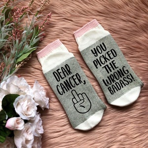Chemo Socks - Dear Cancer Wrong Badass -  Cancer Gifts - Fuck Cancer - Socks for Chemo - Cancer Patient
