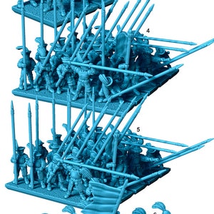 Puede incluir: Un conjunto de miniaturas de plástico a escala 10 mm que representan tropas suizas y francesas de principios del siglo XVI. El conjunto incluye un capitán de gendarmería, ballesteros, arcabuceros, piqueros sin armadura, piqueros con armadura y gendarmes.