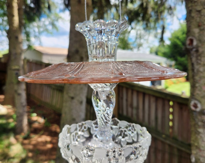 Vintage Glass Bird Feeder Depression Glass Bird Feeder Etsy