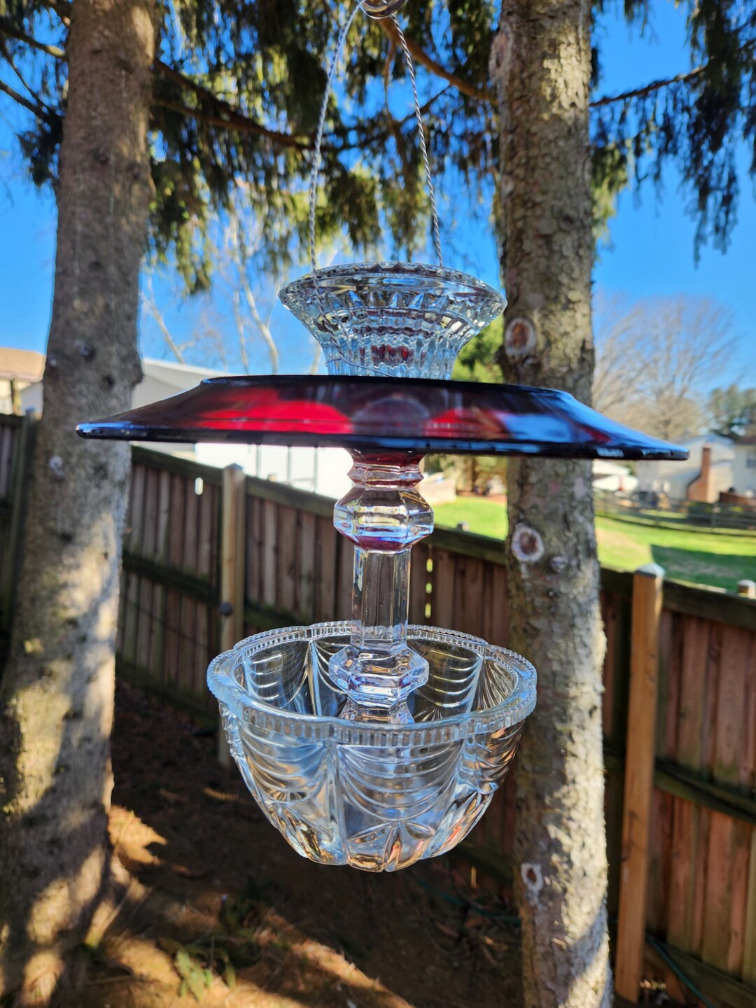 Vintage Glass Bird Feeder Depression Glass Bird Feeder Blue Etsy