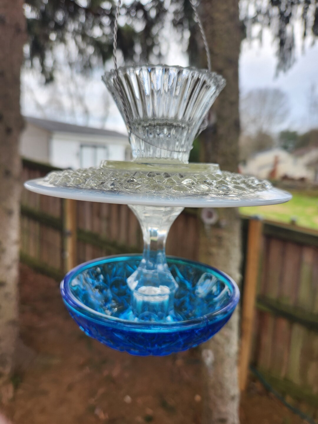 Vintage Glass Bird Feeder Depression Glass Bird Feeder Etsy