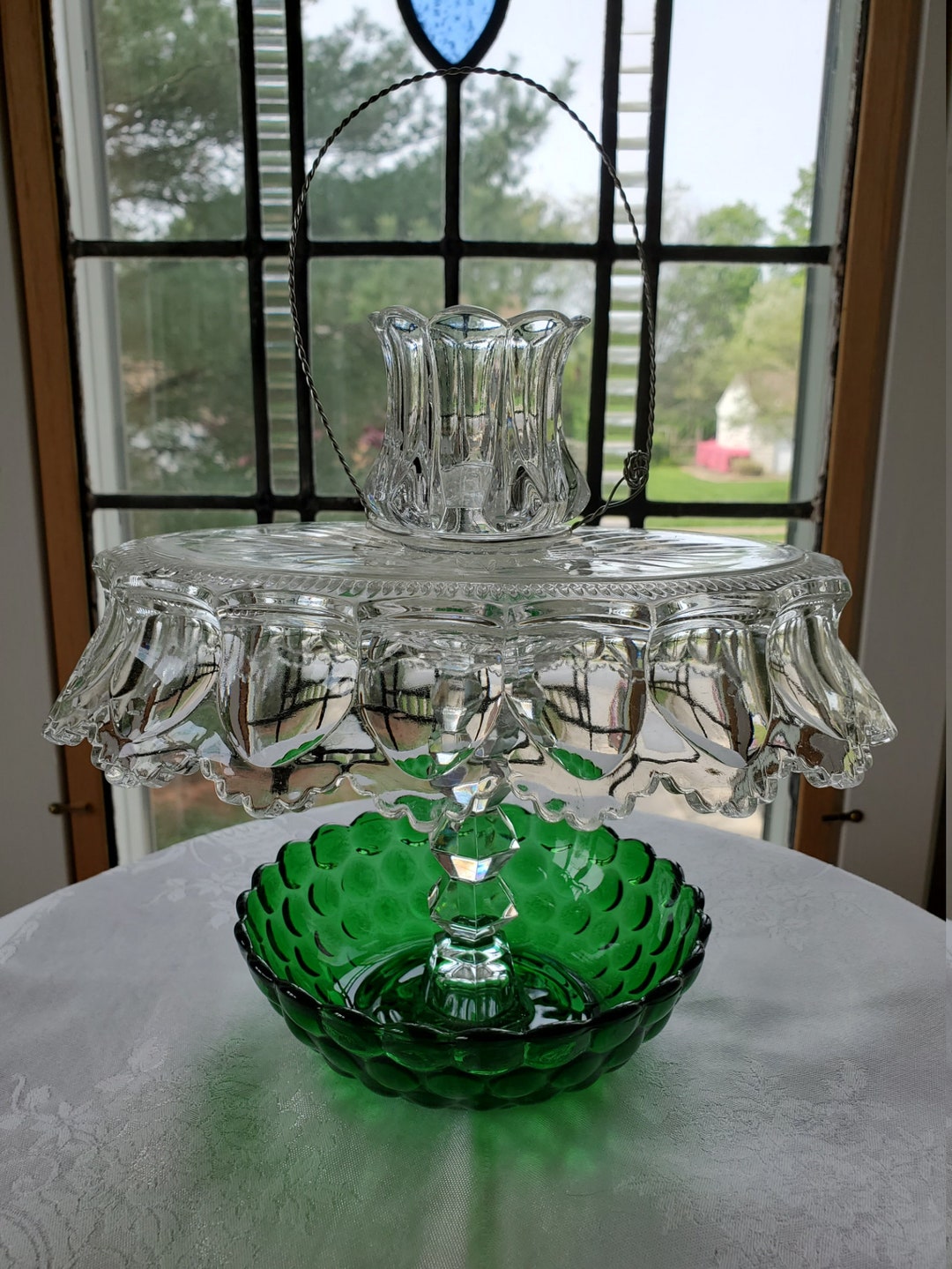 Vintage Glass Bird Feeder Depression Glass Bird Feeder Etsy