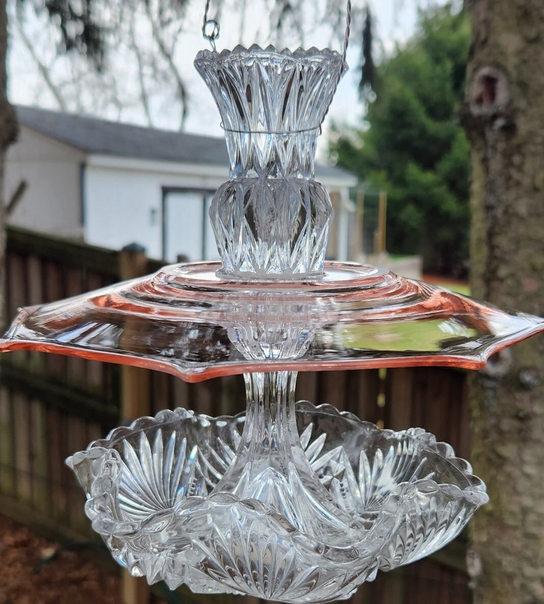 Vintage Glass Bird Feeder Depression Glass Bird Feeder Heisey Etsy