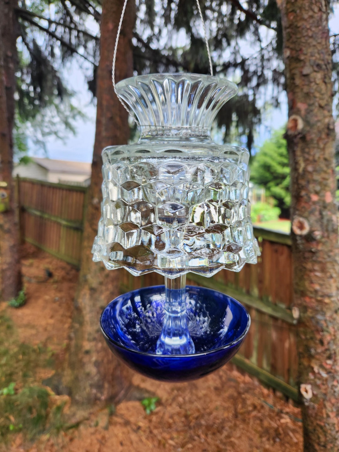Vintage Glass Bird Feeder Depression Glass Bird Feeder Cube Etsy