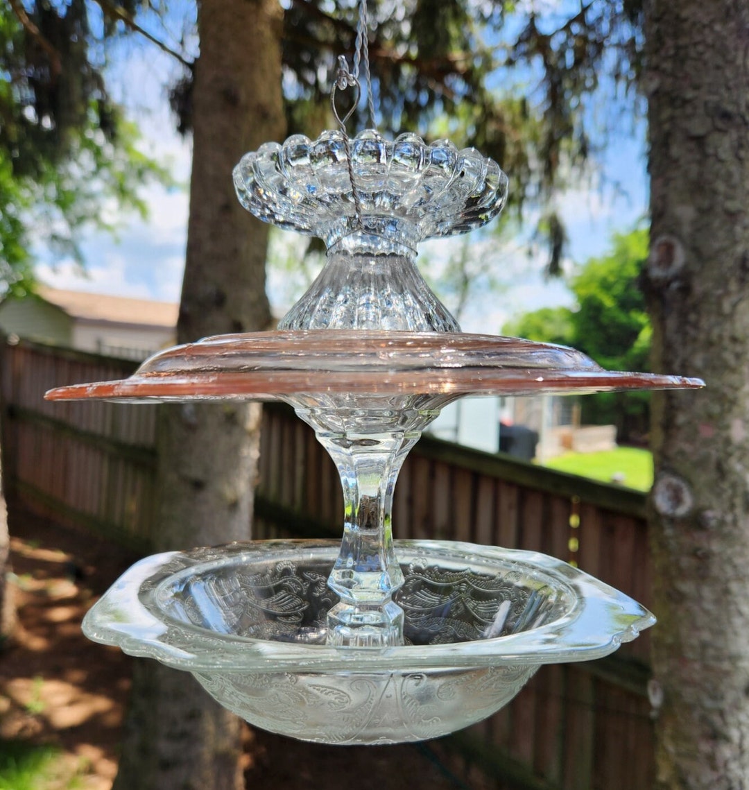 Vintage Glass Bird Feeder Depression Glass Bird Feeder Etsy