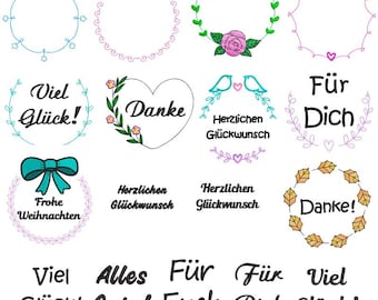 Embroidery file set – frames and lettering for greeting cards, calendars & decoration
